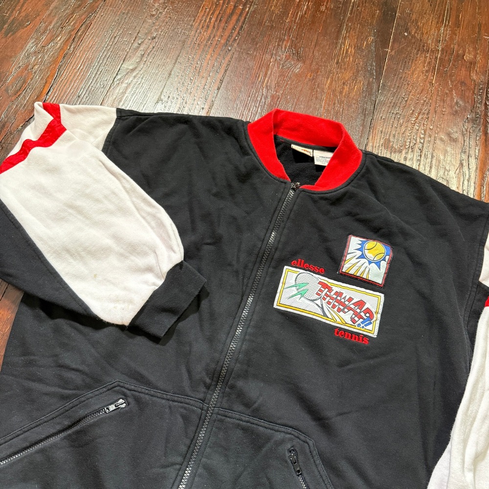 Vintage 90s Ellesse Jacket Mens L Black Thwap Tennis Colorblock Hong Kong